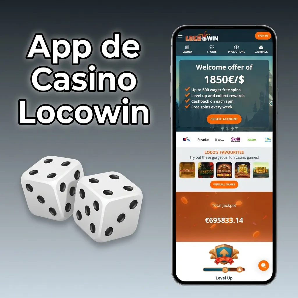 App de casino Locowin mostrando juegos de mesa, tragamonedas y opciones de casino en vivo con crupieres reales