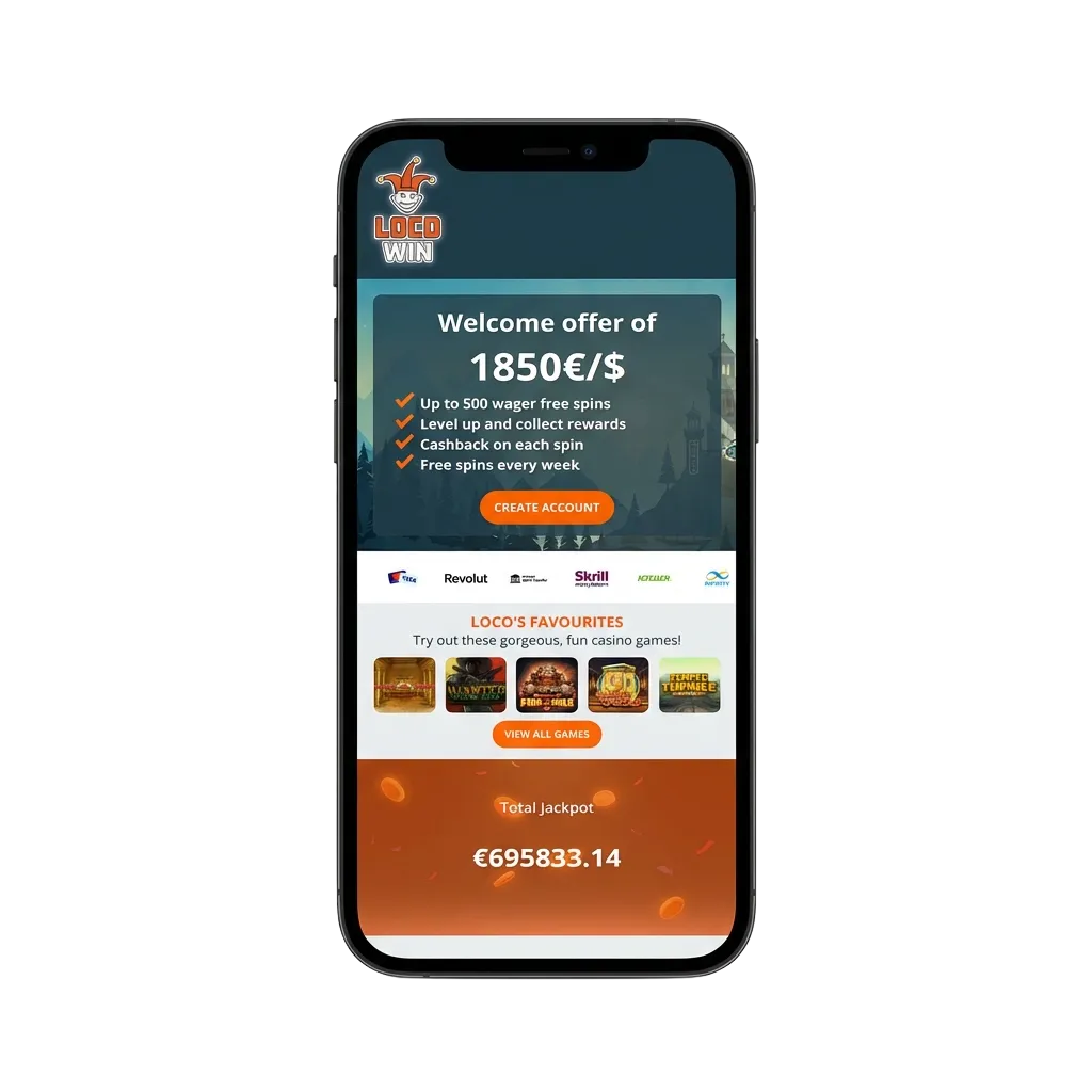 Locowin app download screen showing Android APK and iOS options with casino games and sports betting interface